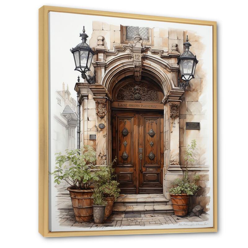Designart "France Lyon Old Town Door II" France Framed Wall Art Prints