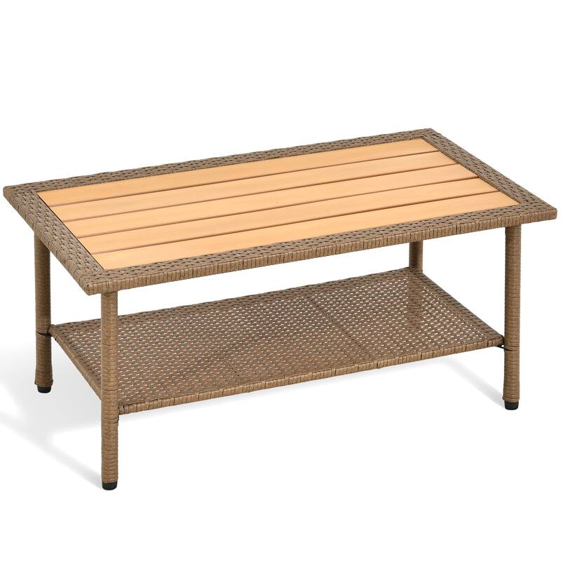 Fernald Outdoor Wicker Coffee Table Rattan Rectangle Dining Table Brown - Brown