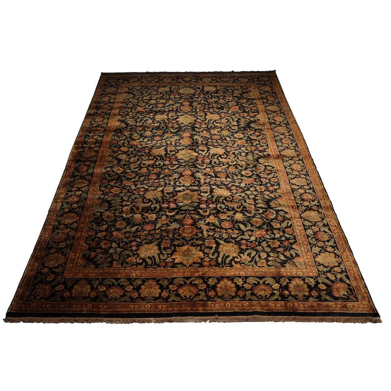 Hand Knotted Agra Charcoal,Sage Wool Traditional Oriental Area Rug - 12' 3'' x 19' 6''
