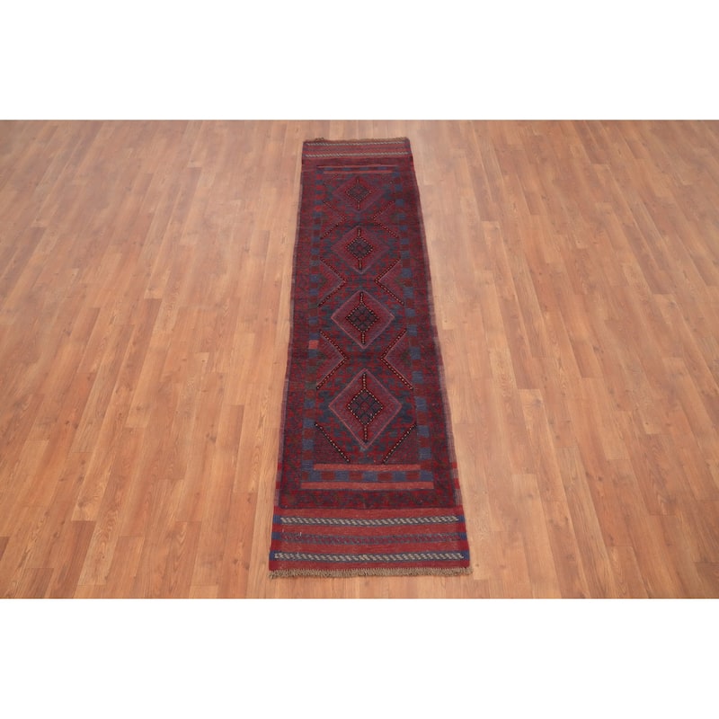 Hand Knotted Oriental 100% Wool Carpet Traditional Tribal Red Balouch Runner Rug - 7' 10'' X 2' 0''
