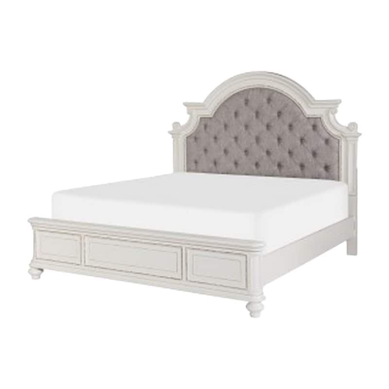Anik 4 Pc Queen Size Bedroom Set, Button Tufted, Antique White, Traditional
