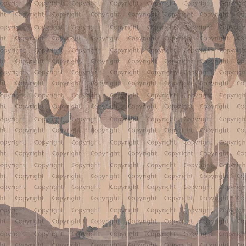 Enchanted Hanging Botanical Elements Wallpaper Mural - Beige - W:204" x H:110"