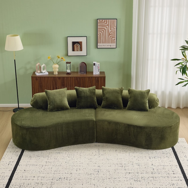 Modern And Simple Curved Flannelette Sofa.Creative Multi-Seater,With A Combination Of Pillows