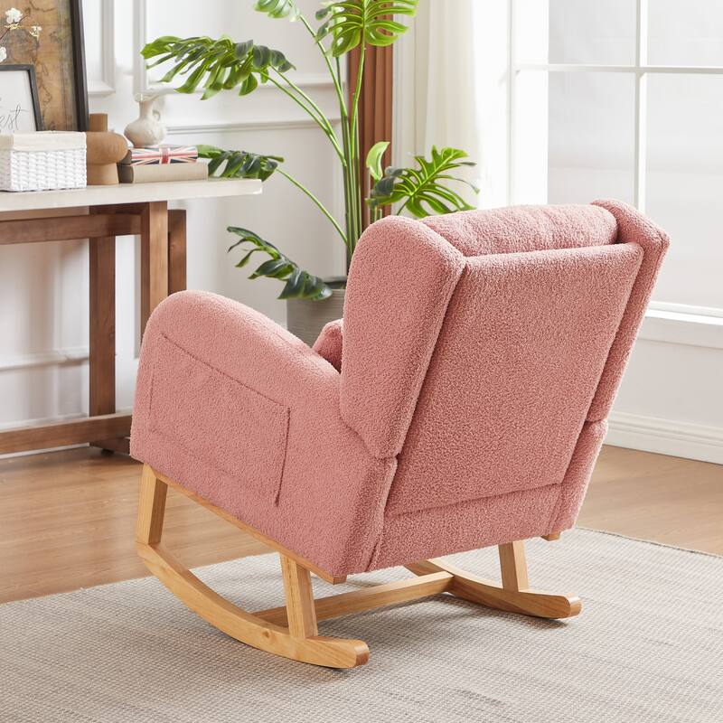Modern Accent Rocking Chair with Pillow, High Backrest Arm Chair Accent Chair Glider Lounger with 2 Side Pockets for Living Room