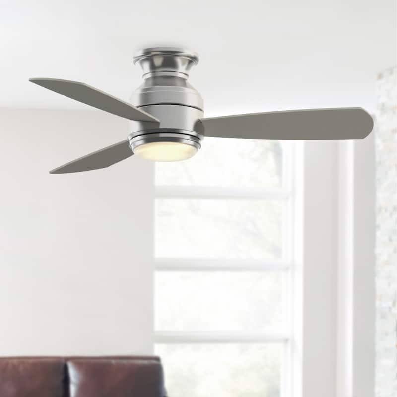 Fanimation Studio Collection Level 44 inch Brushed Nickel Ceiling Fan with LED Light and Wall Control