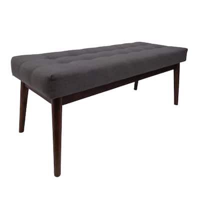 Ottoman Footstool Bench, 44 Inch Button Tufted Gray Fabric Top