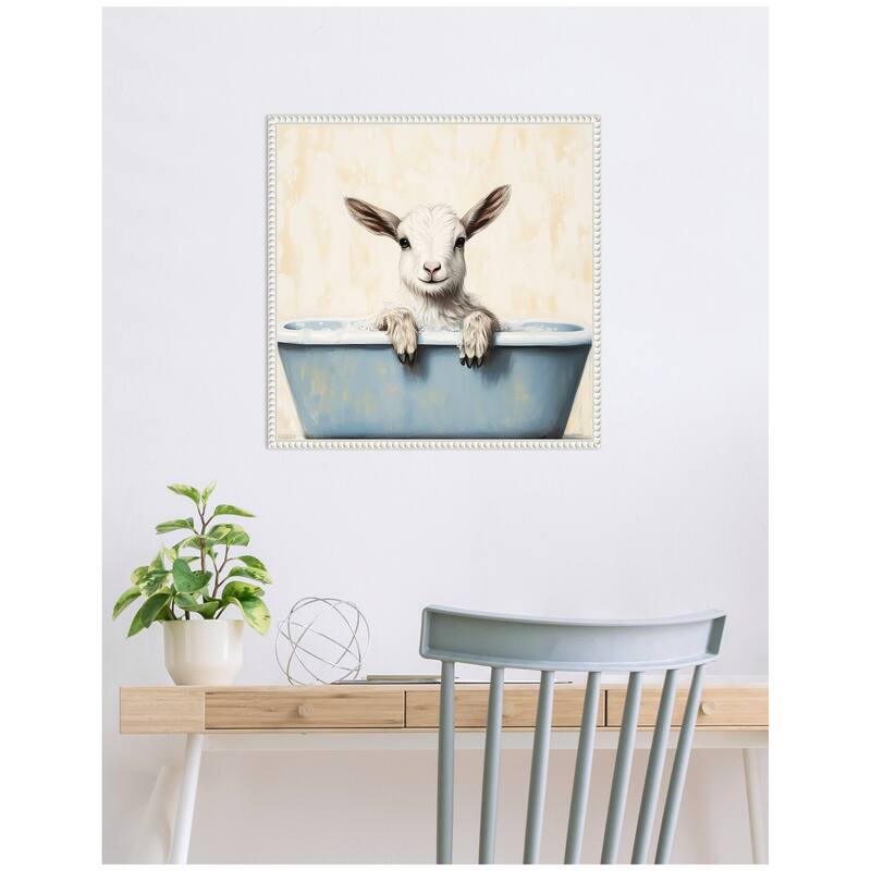 Kate and Laurel Sylvie Country Goat in Light Blue Bathtub Framed Canvas by The Creative Bunch Studio