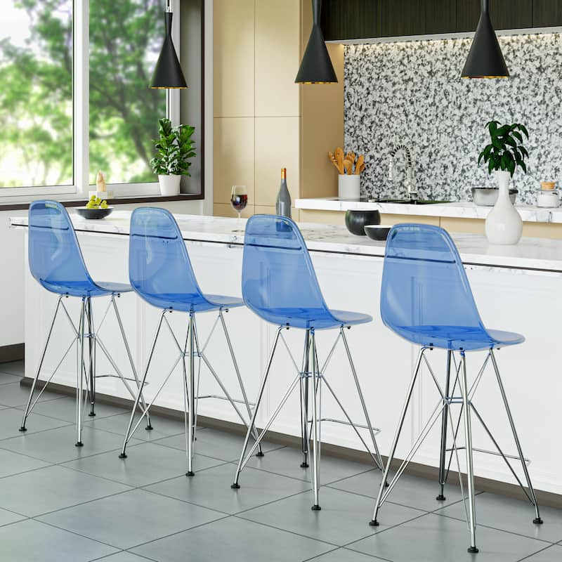 Cresco Modern Acrylic Steel Frame Barstool with Built-In Footrest for Kitchen Island Home Bar or Dining Room Seating