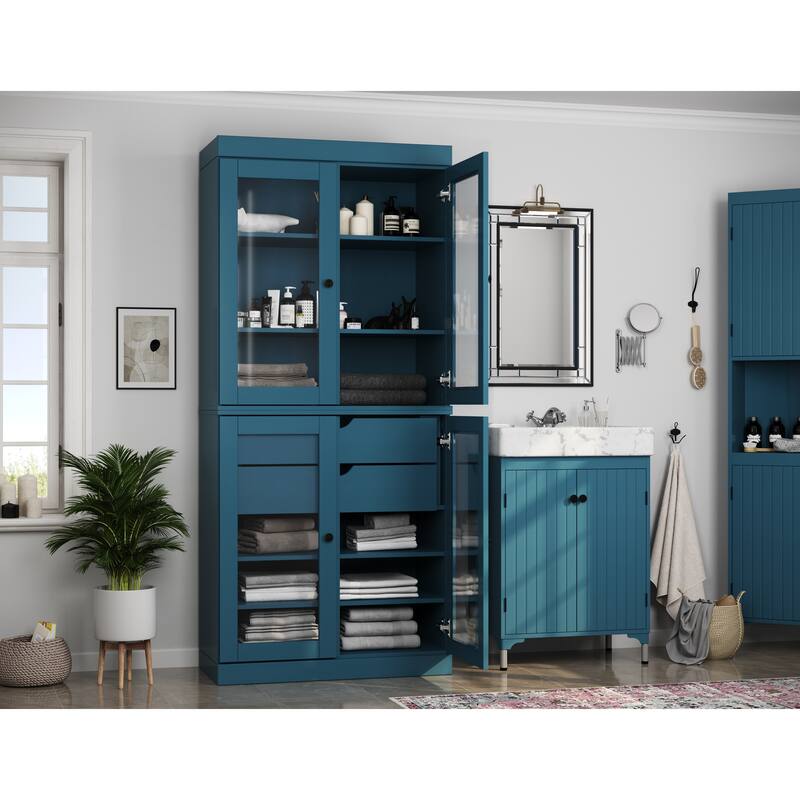 Palace Imports 100% Solid Wood 32" Bathroom Cabinet with Clear Glass Doors, 2-Drawers and Adjustable Shelves