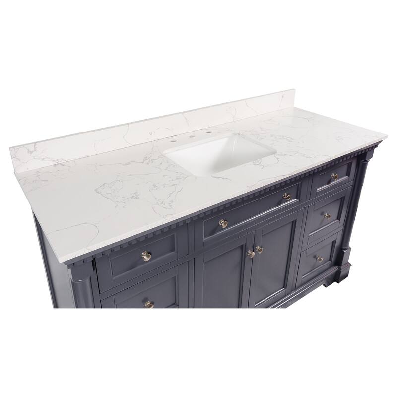 KitchenBathCollection Sydney 60" Single Bathroom Vanity with Engineered Marble Top