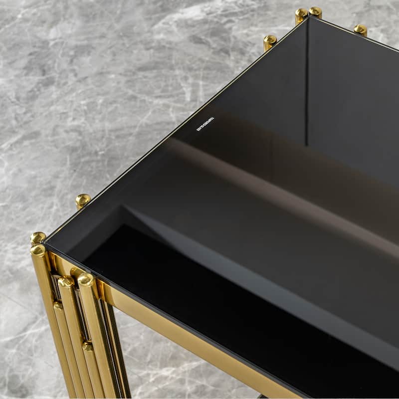 55.12" Glass Console Table with Irregular Gold Steel Frame for Living Room