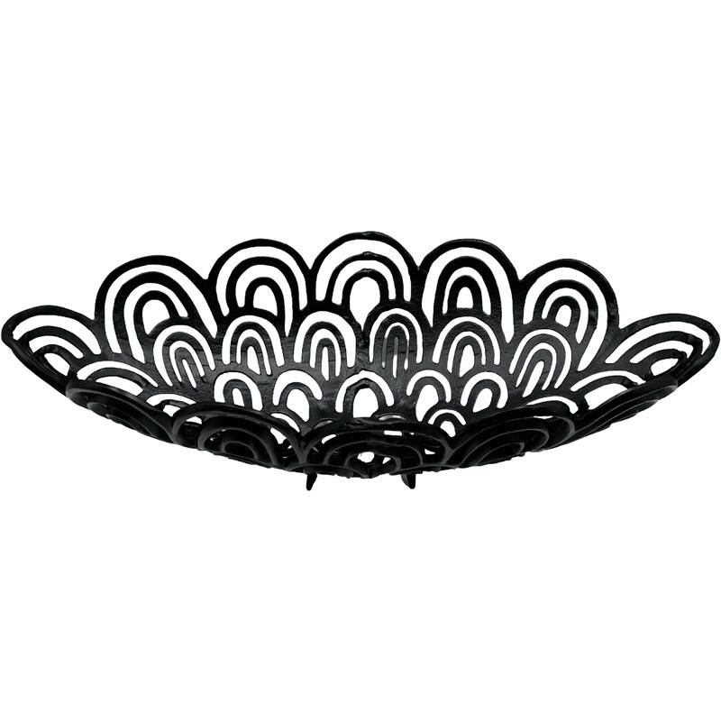 Decorative Handmade Aluminum Peacock Feather Bowl in Black - 26 x 12 x 7 in