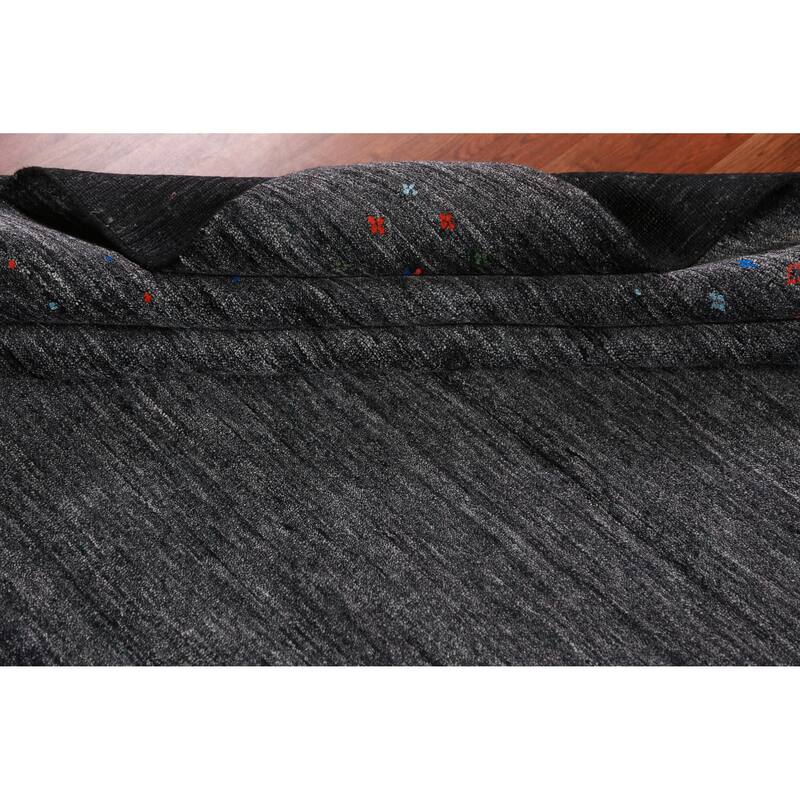 Charcoal Gabbeh Indian Area Rug Handmade Silk Carpet - 8'9" x 11'9"