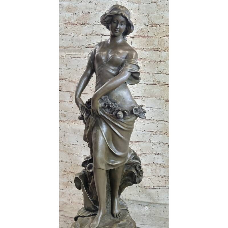 Young Maiden Girl Female Figure Bronze Statue Sculpture Auguste Moreau 26 Inches X 8.5 Inches
