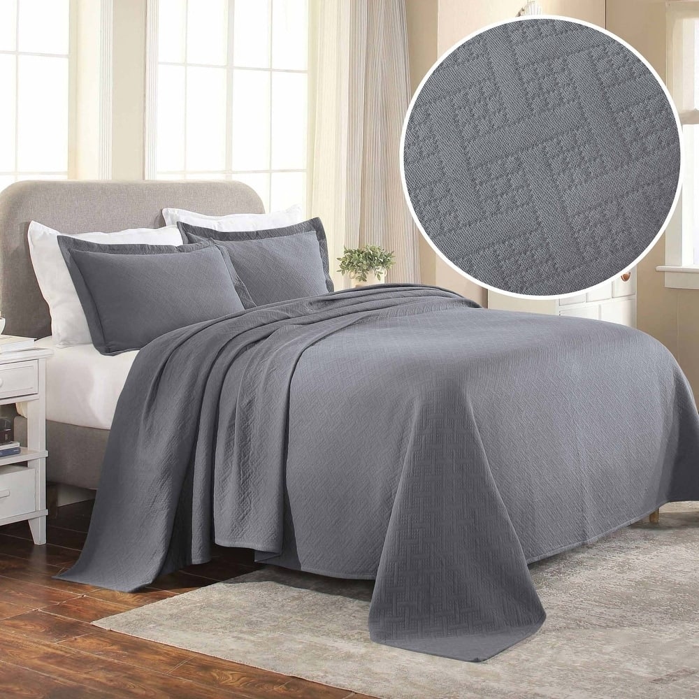Superior Textured Cotton Bedspread Set, Lightweight Basketweave Coverlet, All Season Qilt Bedding Set