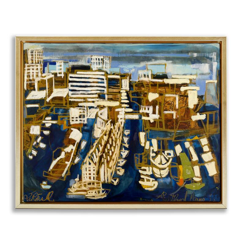 Stupell Bold Abstract Cityscape Framed Floater Canvas Wall Art Design By Erin McGee Ferrell - 31 x 25 - Gold
