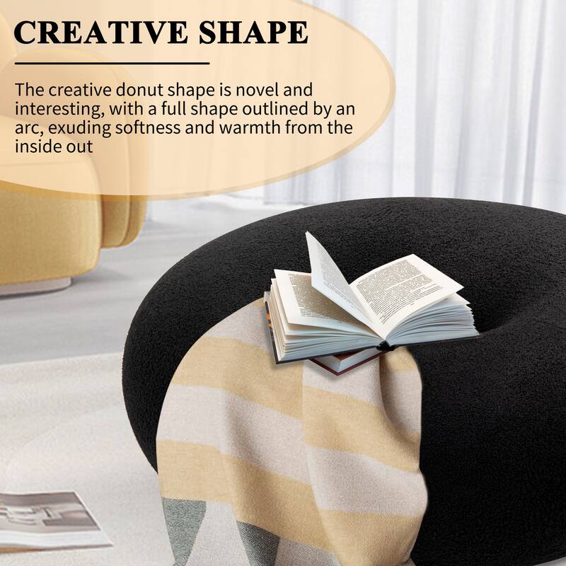 XINMICS 29.7" Donut Teddy Fleece Fabric Pouf Ottoman