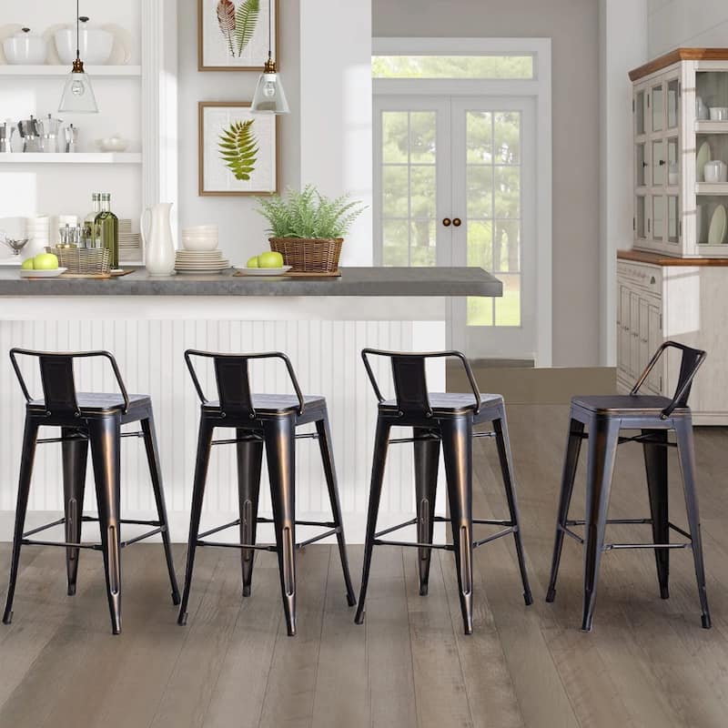 Andeworld Bar Stools 24 Inches Metal bar stools with backs Set of 4
