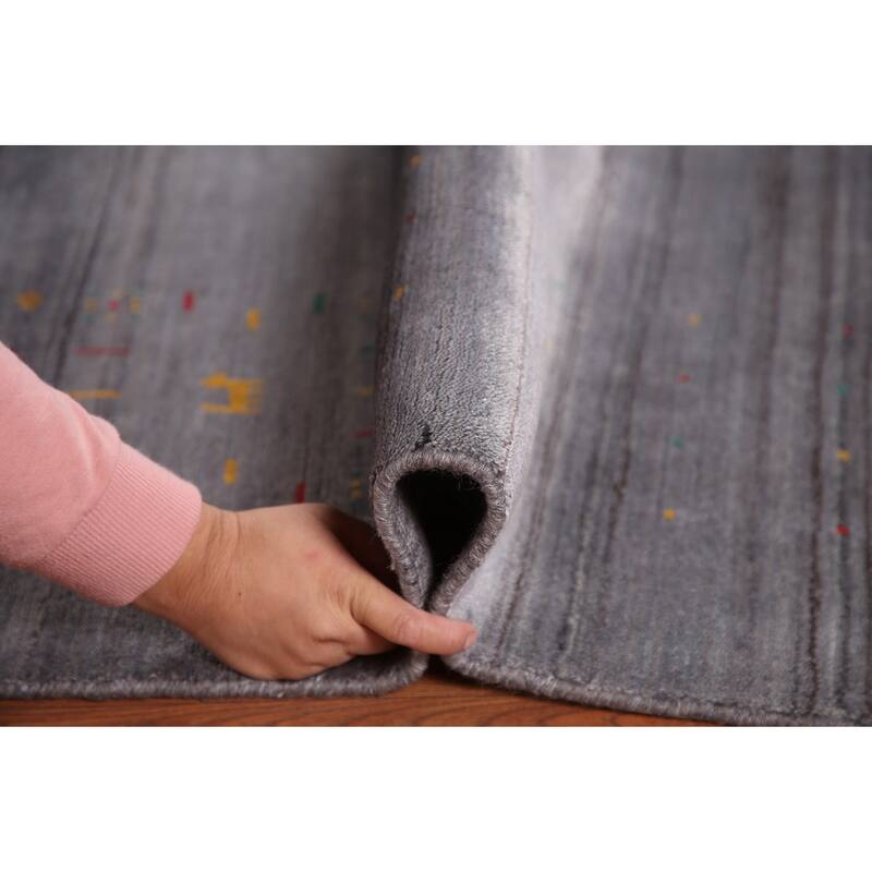 Gray Gabbeh Oriental Area Rug Handmade Wool Carpet - 8'2" x 9'8"
