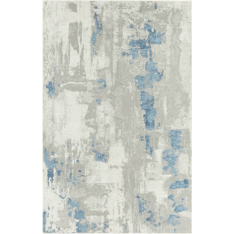 Sevita Carved Transitional Abstract Polyester-Blend Area Rug, Ivory and Gray - 7'10" x 9'10"