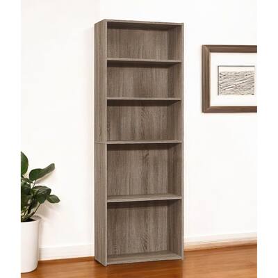 HomeRoots 71" Taupe Distressed Wood Adjustable Five Tier Bookcase - 11.75