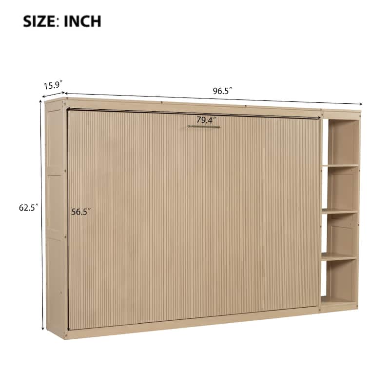 Roomfitters Full Murphy Bed with Foldable Frame and Built-in Bookshelf for Compact Spaces