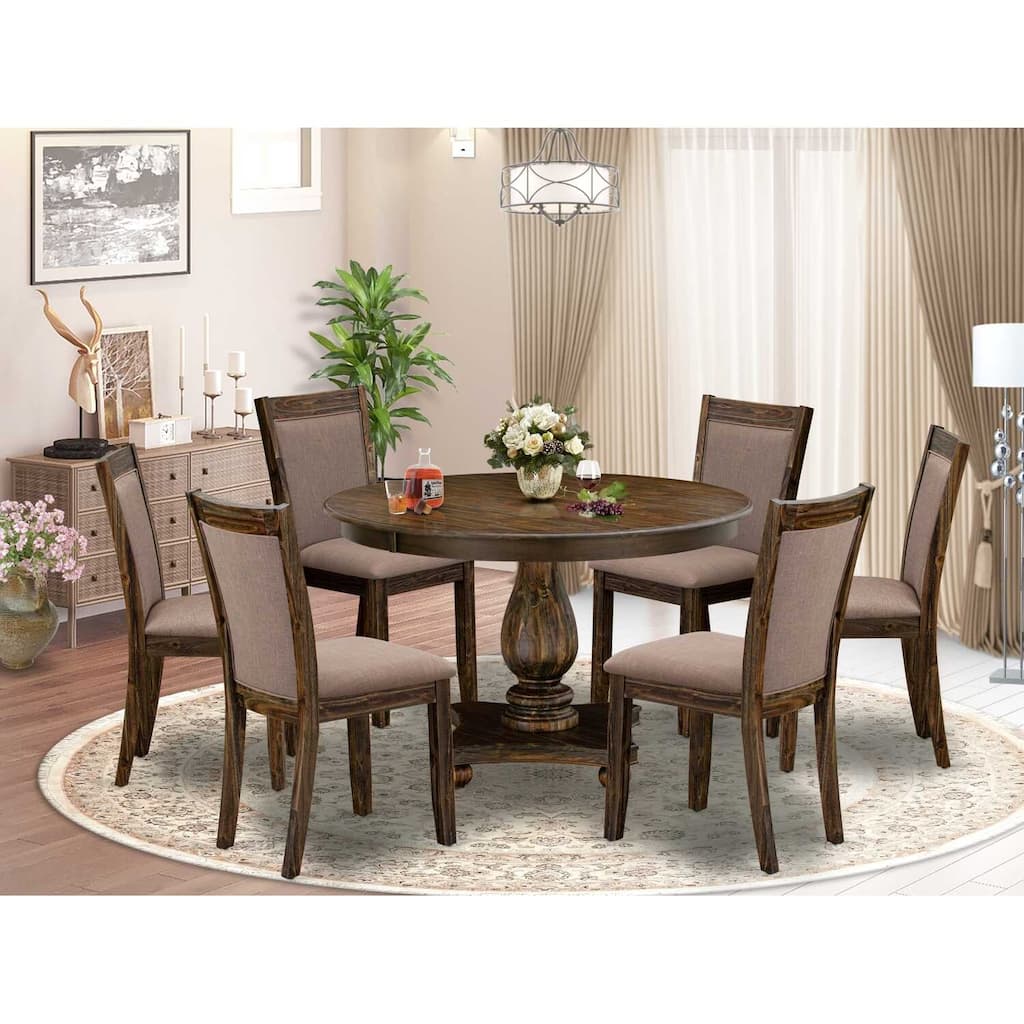 HomeStock 7-Piece Distressed Jacobean Finish Solid Wood Top Dining Table with 6 Parson Chairs