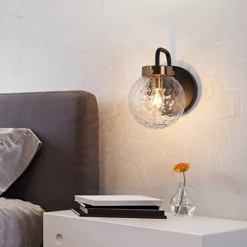 Modern Farmhouse Black Gold 1-Light Wall Sconces Globe Bathroom Vanity Lights - Light fixture: W 5" x D 8" x H 7.5"
