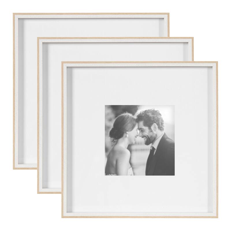 Kate and Laurel Gibson Photo Frame Set - 3 Piece 16x16 matted to 8x8 - White/Natural