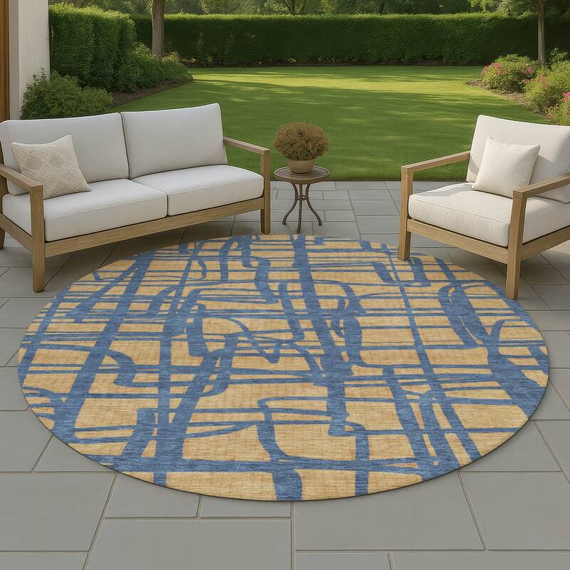 Machine Washable Indoor/ Outdoor Modern Centurion Chantille Rug - Gold - 8' x 8'