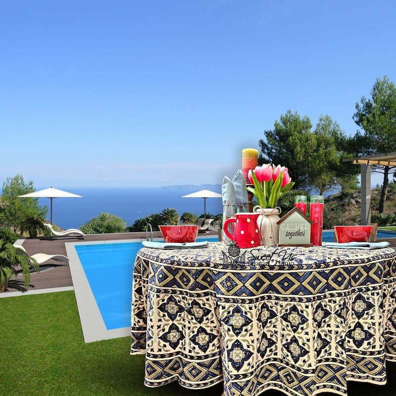 Vegetable Dyed Block Print Cotton Moroccan Tablecloth Collection