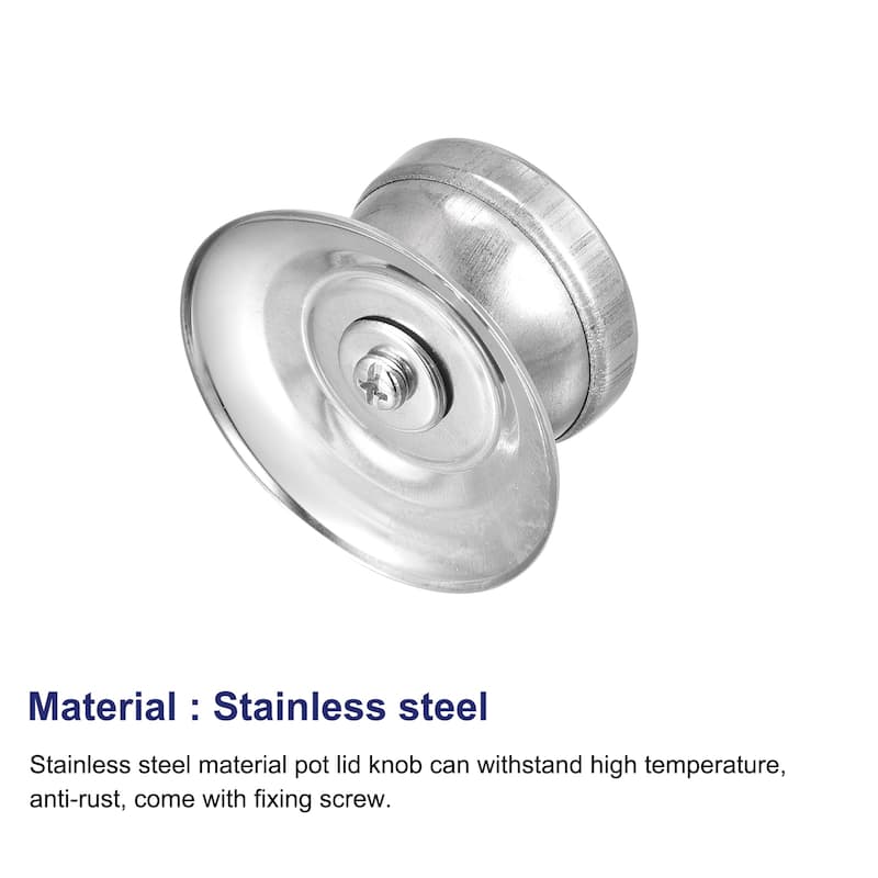 Universal Pot Lid Knob, Stainless Steel Replacement Knob 58x41x33mm, 2pcs - Silver Tone