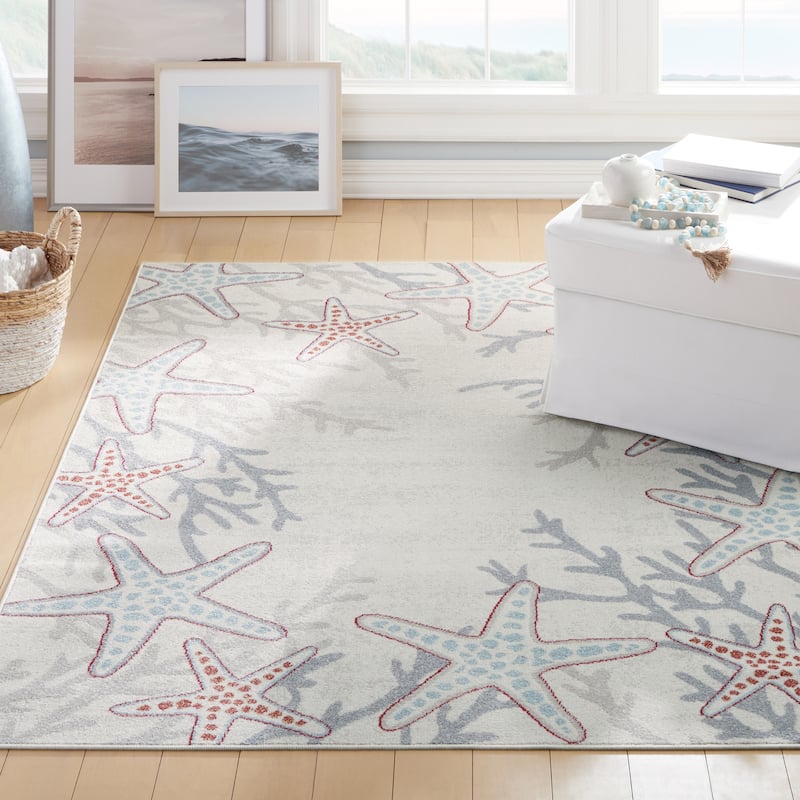 Home Dynamix Marine Coral Coastal Starfish Indoor/Outdoor Area Rug