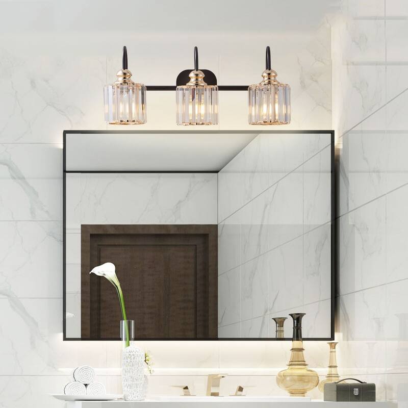 ExBrite Modern Rose Gold Dimmable Bathroom Crystal Vanity Lights