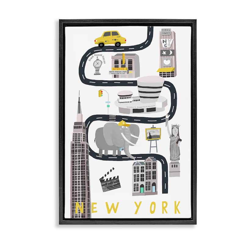 Stupell New York Whimsical Travel City Framed Floater Canvas Wall Art Design By Carla Daly - 21 x 31 - Black