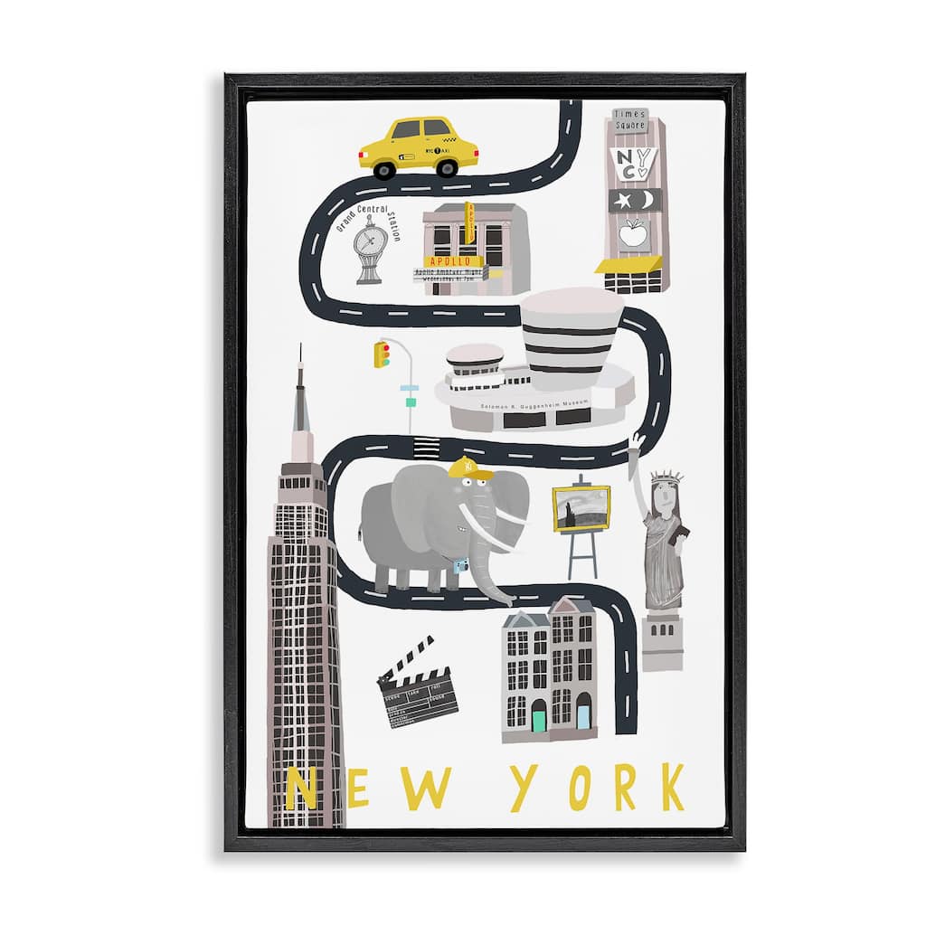 Stupell New York Whimsical Travel City Framed Floater Canvas Wall Art Design By Carla Daly