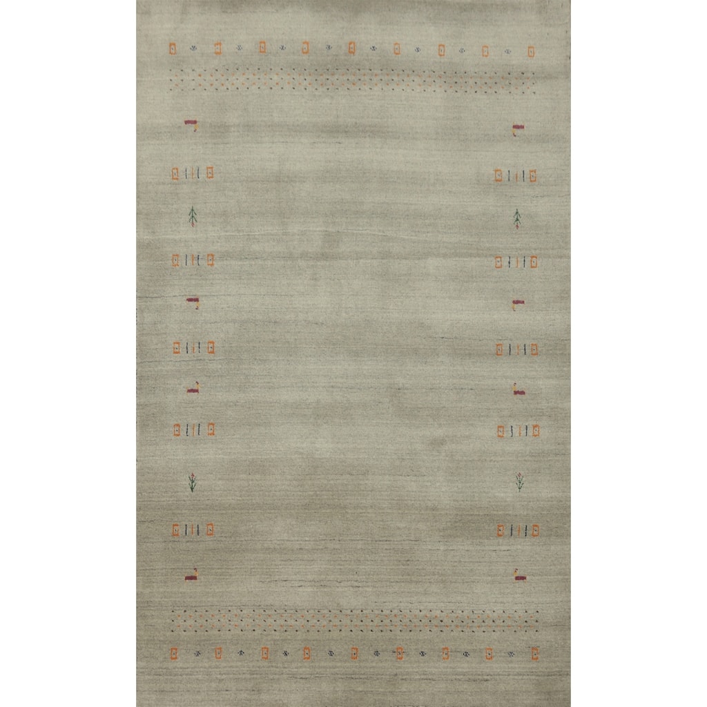 Hand Knotted Oriental 100% Wool Carpet Tribal Animal Pictorial Greys & Charcoal Gabbeh Area Rug - 7' 9'' X 5' 0''