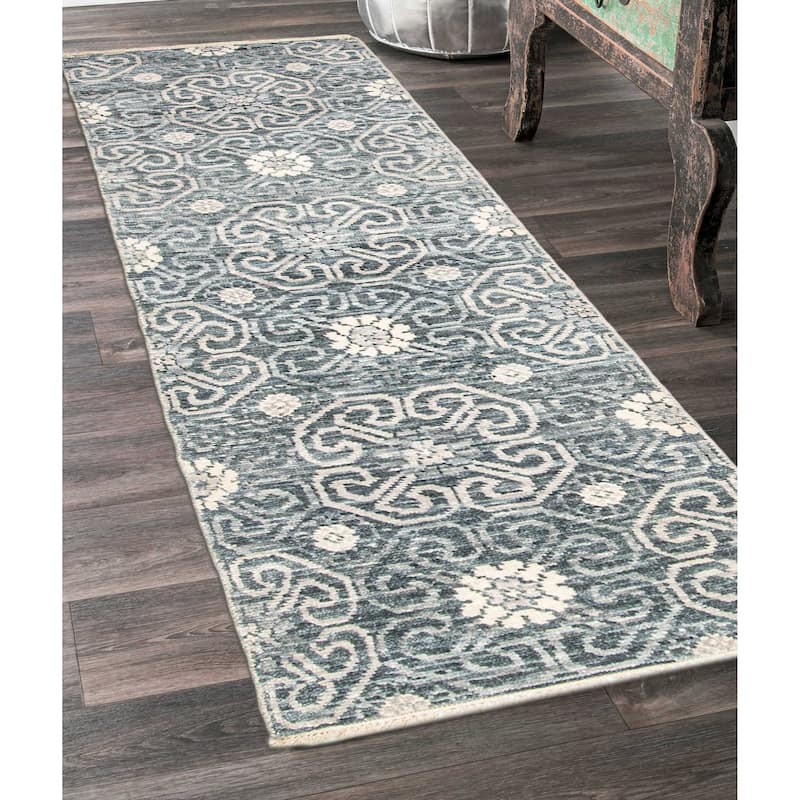 ECARPETGALLERY Hand-knotted Mystique Dark Teal Wool Rug - 8'0 x 2'4