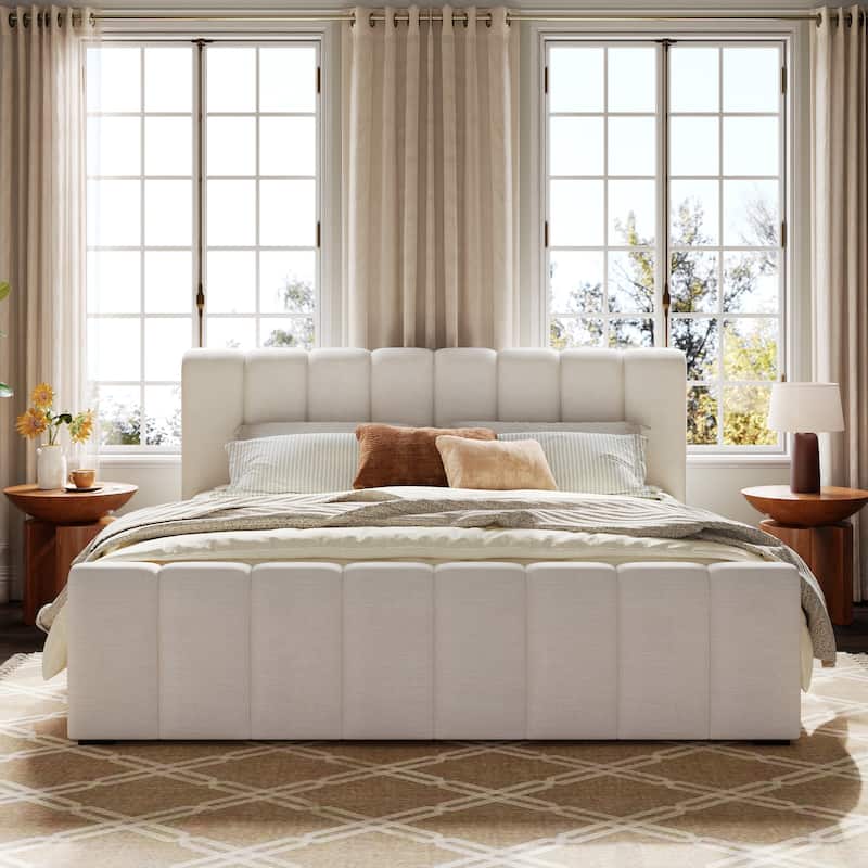 Christopher Knight Home - Elowen Modern Upholstered Bed Frame with Thick Padded Headboard