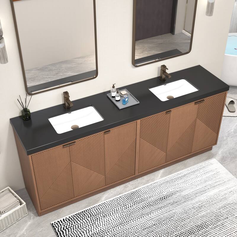 Milano 84" Freestanding Bathroom Vanity with Double Black Acrylic Sink