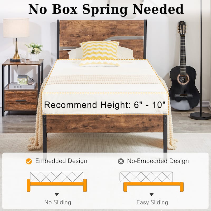 Javlergo Metal Platform Bed Frame with Wooden Headboard and Footboard Farmhouse Rustic Platform Bed Frame No Box Spring Needed
