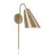 preview thumbnail 1 of 3, 12.75" H x 6.75" W 1-Light Modern Swing Arm Sconce in Matte Brass with Painted White Interior - 7"W x 22.5"H x 14"E 7"W x 22.5"H x 14"E - Matte Brass