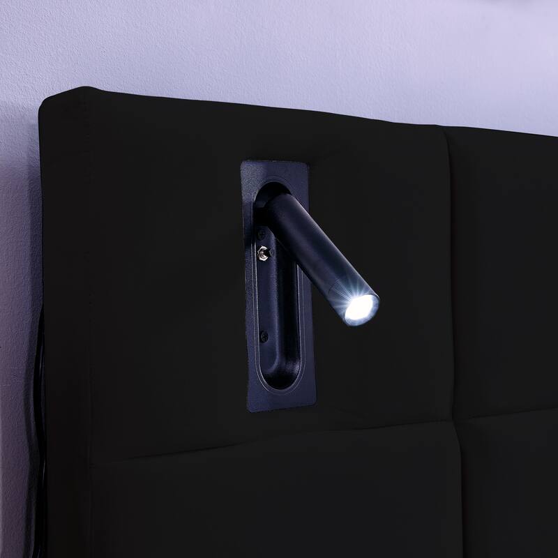 King Size Velvet Upholstered Hydraulic Storage Platform Bed with Shelves, Reading Lamps & USB Charging Port