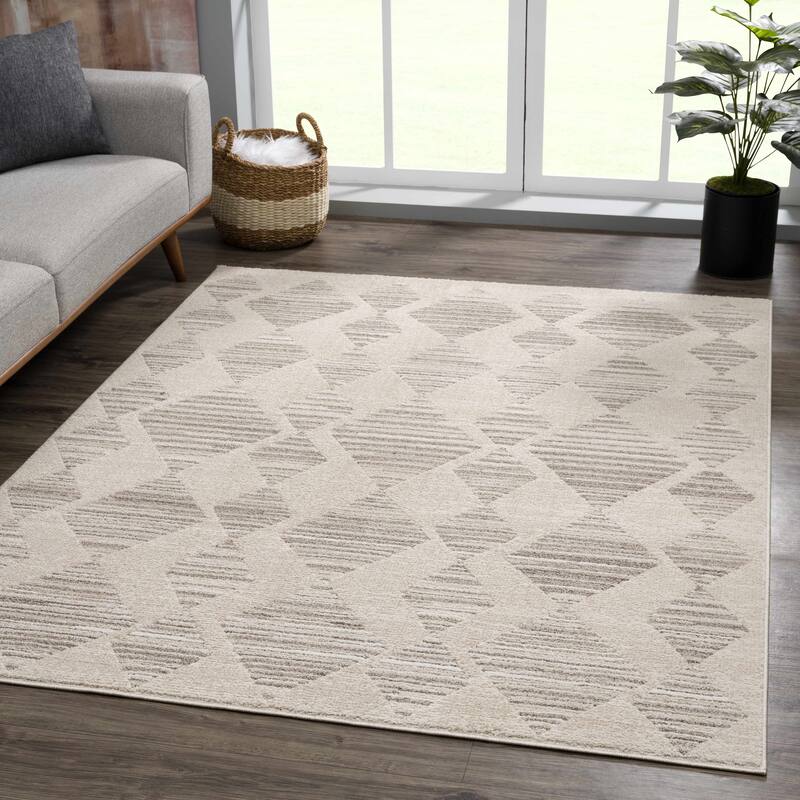 Hauteloom Casablanca Collection Bohemian Farmhouse High Pile Area Rug - 3'11" x 5'7" - Brown, Ivory, Beige