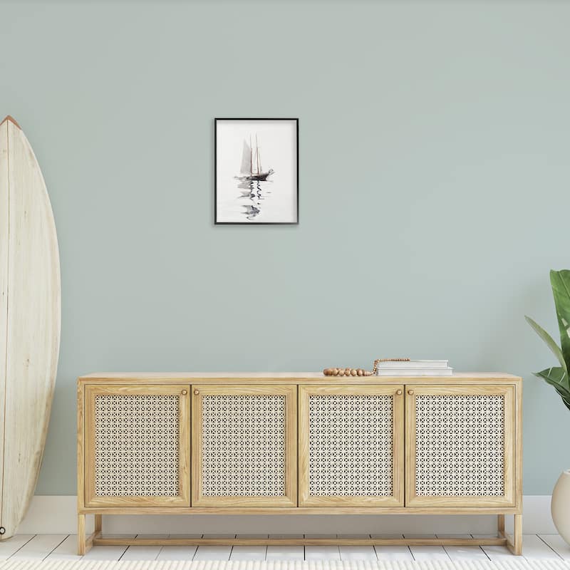 Stupell Tranquil Sailboat Vessel Floating Lone Ocean Reflection Framed Wall Art, Design by Lettered and Lined - Off-White