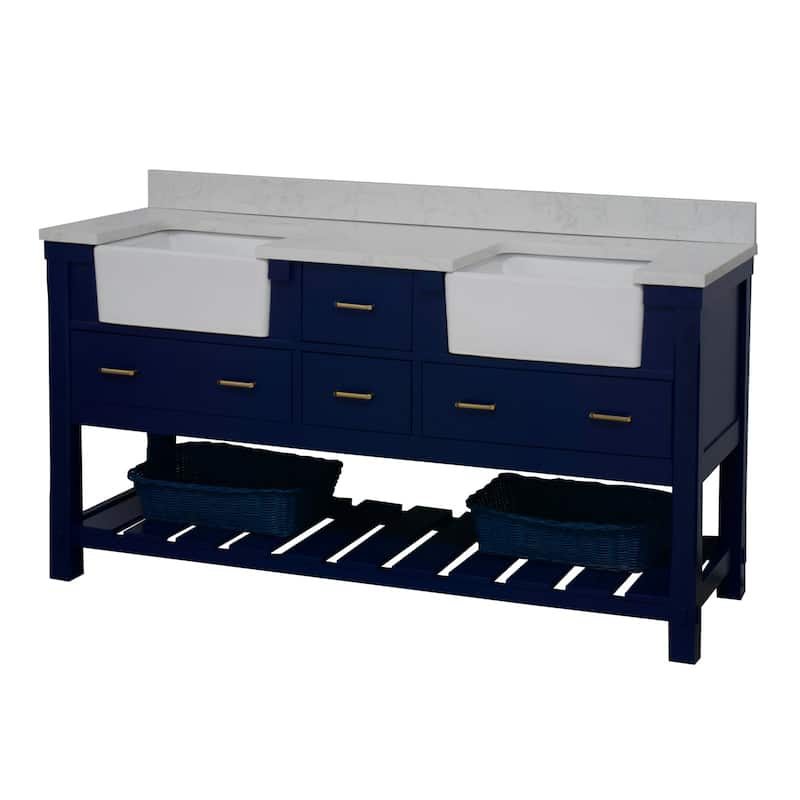 KitchenBathCollection Charlotte 72" Farmhouse Bathroom Vanity with Engineered Carrara Top