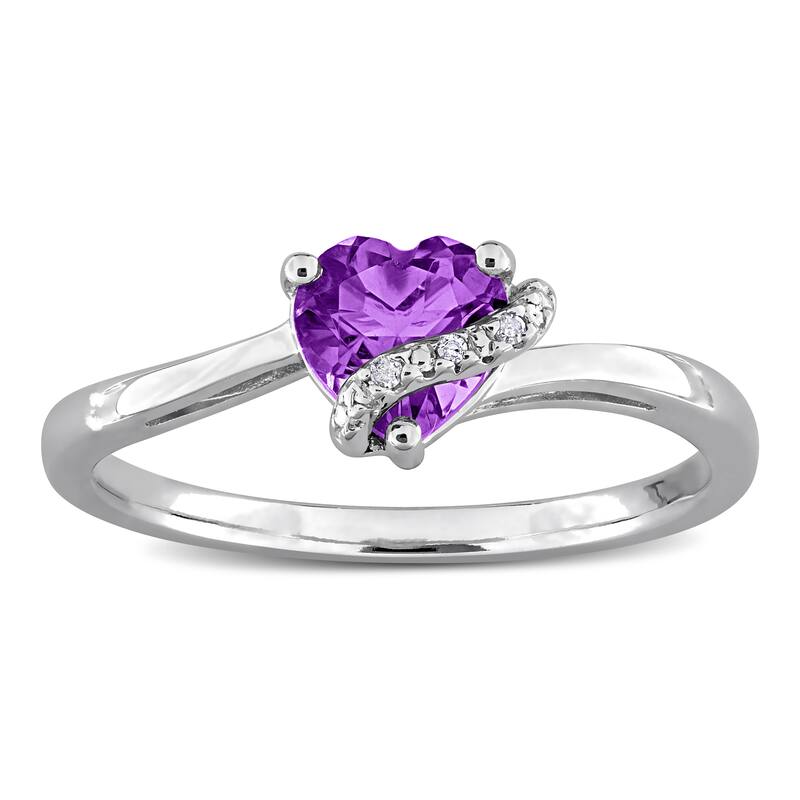 Miadora 3/5ct TGW Heart-Shaped Amethyst and Diamond Accent Wrap Ring in Sterling Silver
