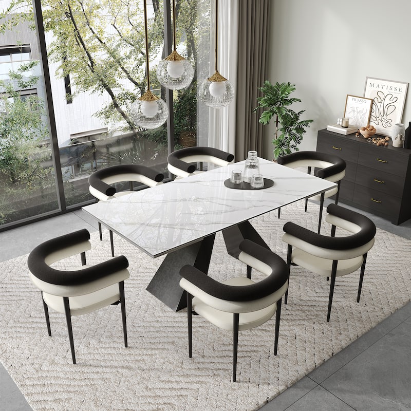 Modern Minimalist 6 - Person Sintered Stone Extendable Dining Set