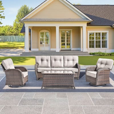 4 Pieces Pocassy 3-Seat Sofa Table with Swivel Chairs