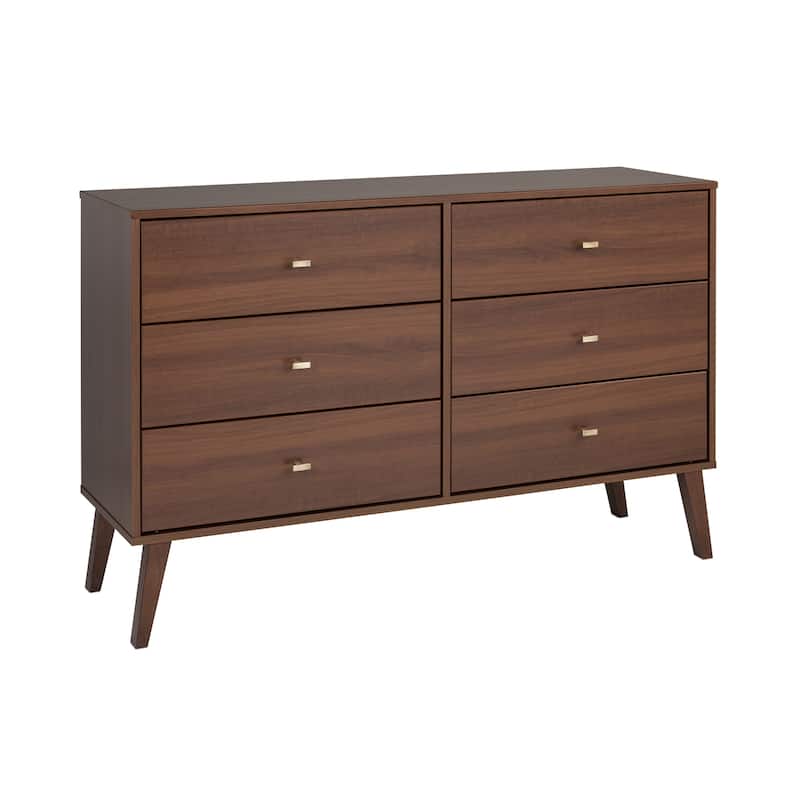 Prepac Milo Mid-Century Modern 6 Drawer Double Dresser for Bedroom, Chest of Drawers, Contemporary Bedroom Furniture